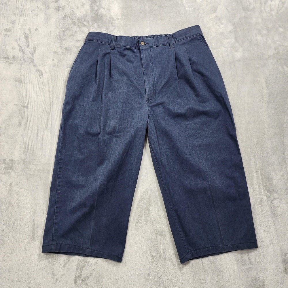 Vintage Basic‎ Editions Shorts Mens 40 Blue Pleated Chino Preppy Casual HEMMED